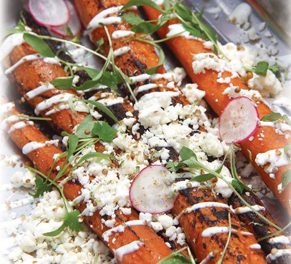 Charred Carrots with Toasted Coriander Seed, Cotija Cheese & Lime Mayo