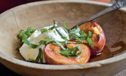 ROASTED PEACHES WITH BASIL AND YOGURT CHEESE